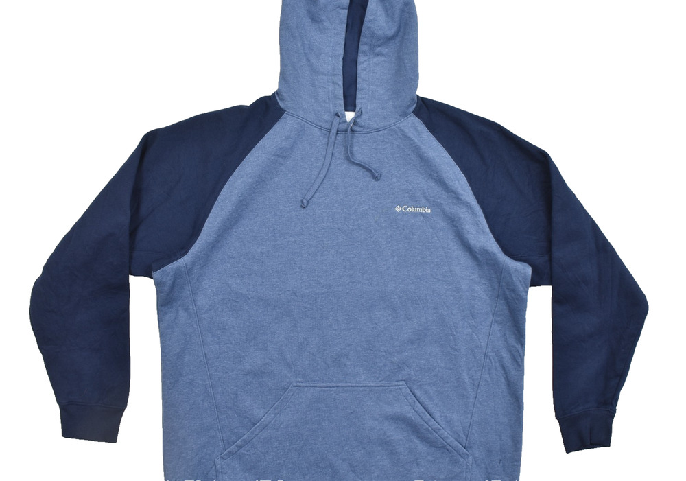 Columbia Men's XXL Blue Two-Tone Raglan Pullover Hoodie Sweatshirt Cotton Blend